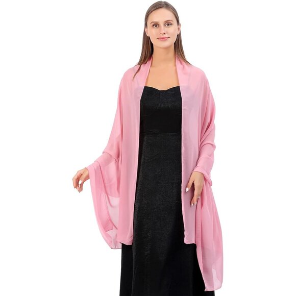 Women Bean Pink Elegant Soft Sheer Chiffon Stole Bride Wedding Shawls and Wraps - Picture 7 of 7